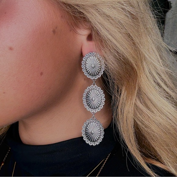 Concho Silver 3 Dangle Earrings - Picture 1 of 1